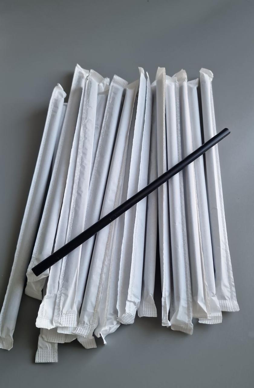 Трубочка d6.8-21см у індивід. упаковці Чорна гофра (200 шт), фото 1