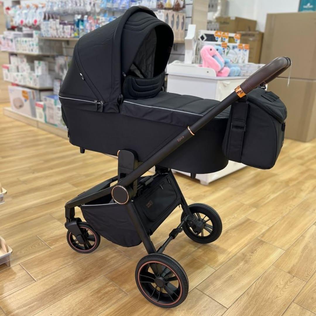 Дитяча універсальна коляска CARRELLO Epica CRL-8510/1 (2in1) чорна з чорною рамою EVA-колеса + дощовик, фото 1