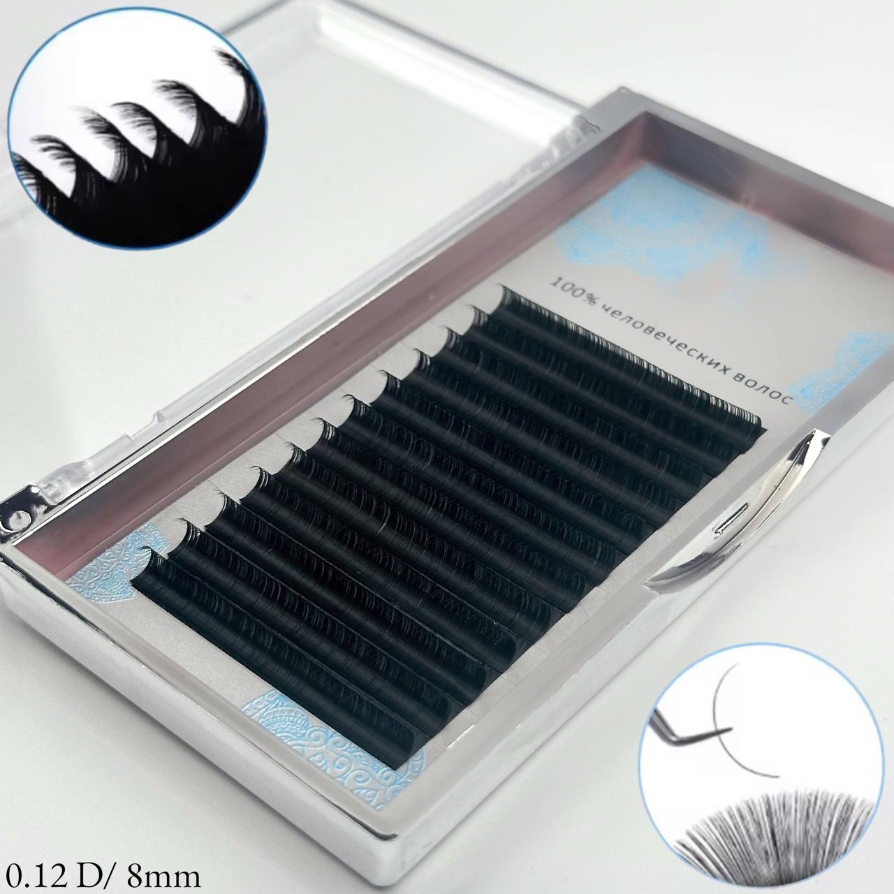 Вії на стрічці (D 0.12, 8мм) для нарощування чорні, 12 ліній, фото 1