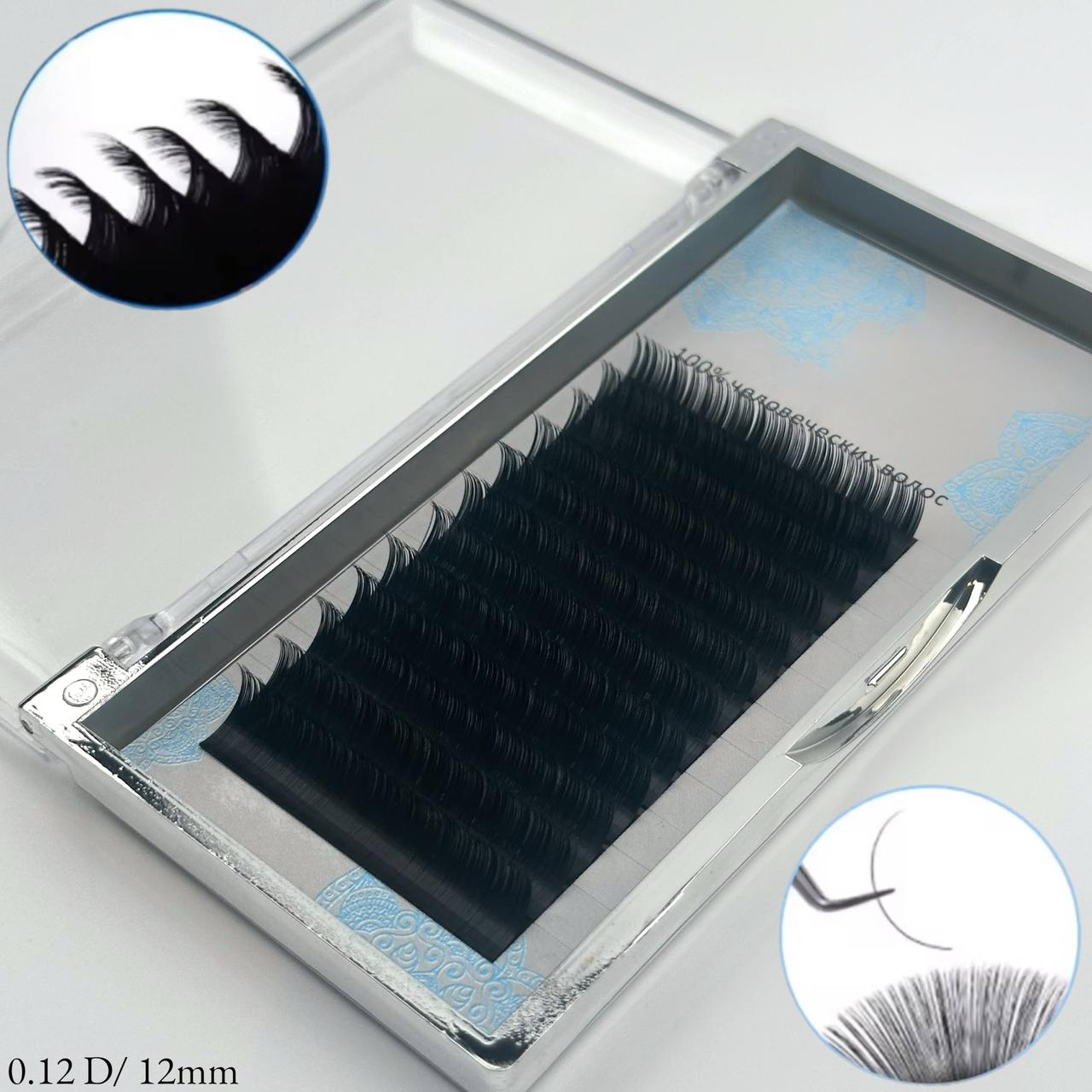 Вії на стрічці (D 0.12, 12мм) для нарощування чорні, 12 ліній, фото 1