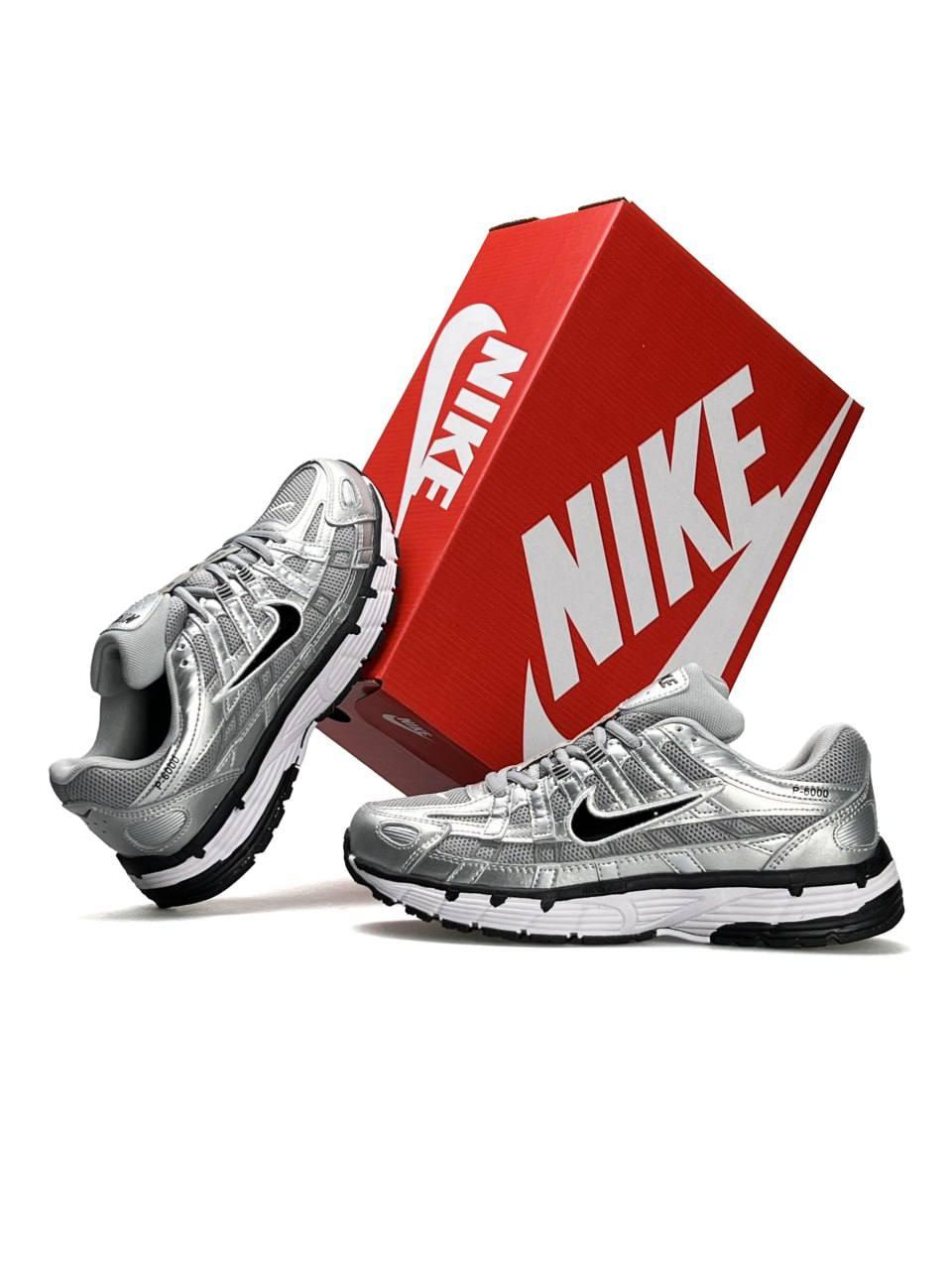 Жіночі шкіряні текстиль кросівки Nike P-6000 W Silver Black, кеди жіночі Найк весна осінь. Жіноче взуття