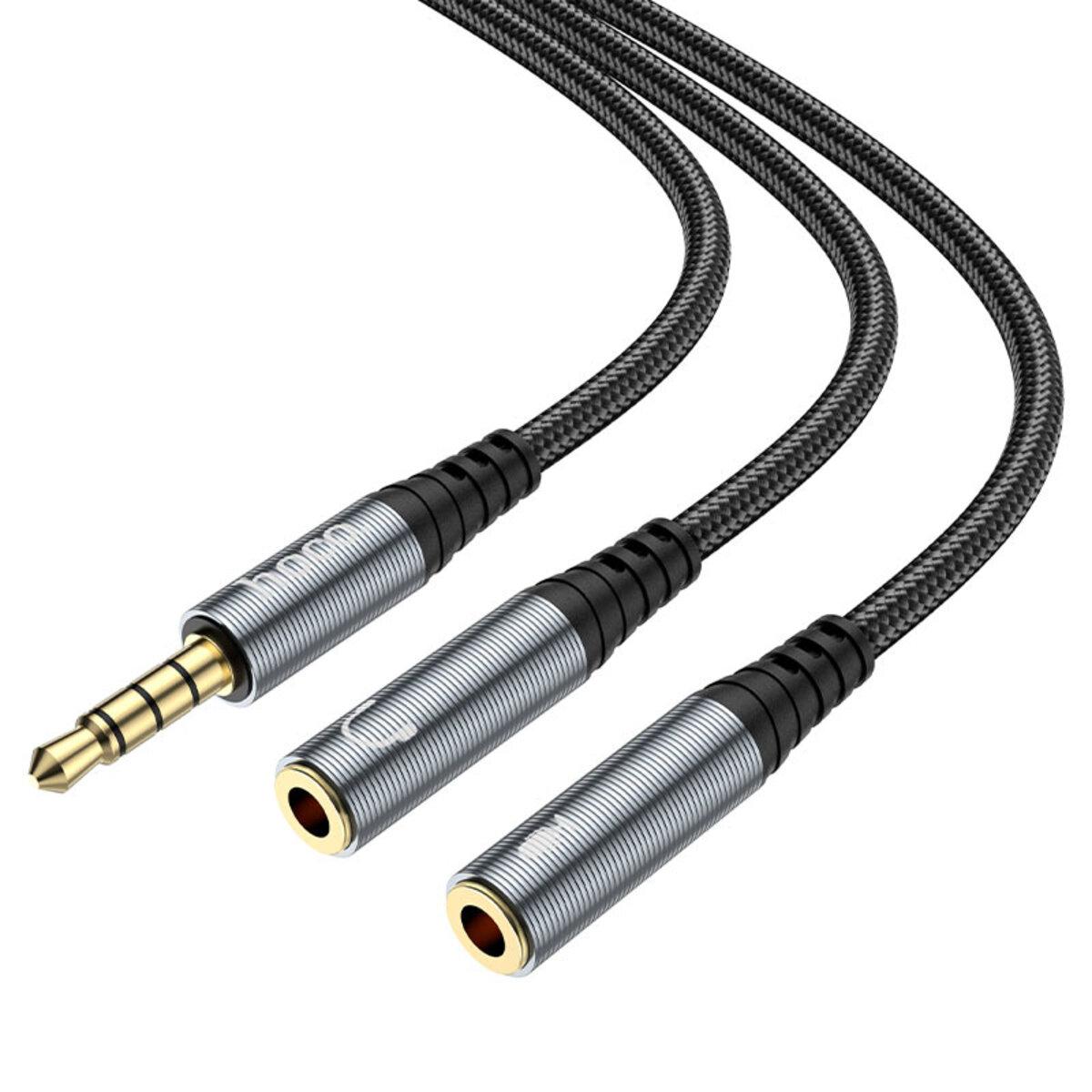Адаптер HOCO UPA21 2-in-1 3.5 headset audio adapter cable(male to 2*female) Metal gray