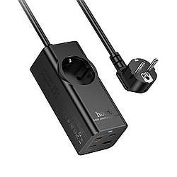 Мережевий подовжувач HOCO NS9 Wisdom 1-position (PD67W/3C1A) desktop socket (EU/GER) Black