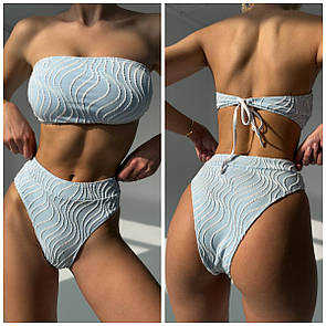 Жіночий роздільний блакитний купальник-бандо