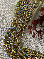 Стразова цепочка Прозорий хамелеоновий камінь 2мм в золотій оправі (1 метр),