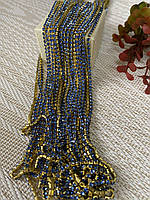 Стразова цепочка Блакитний камінь 2мм в золотій оправі (1 метр),