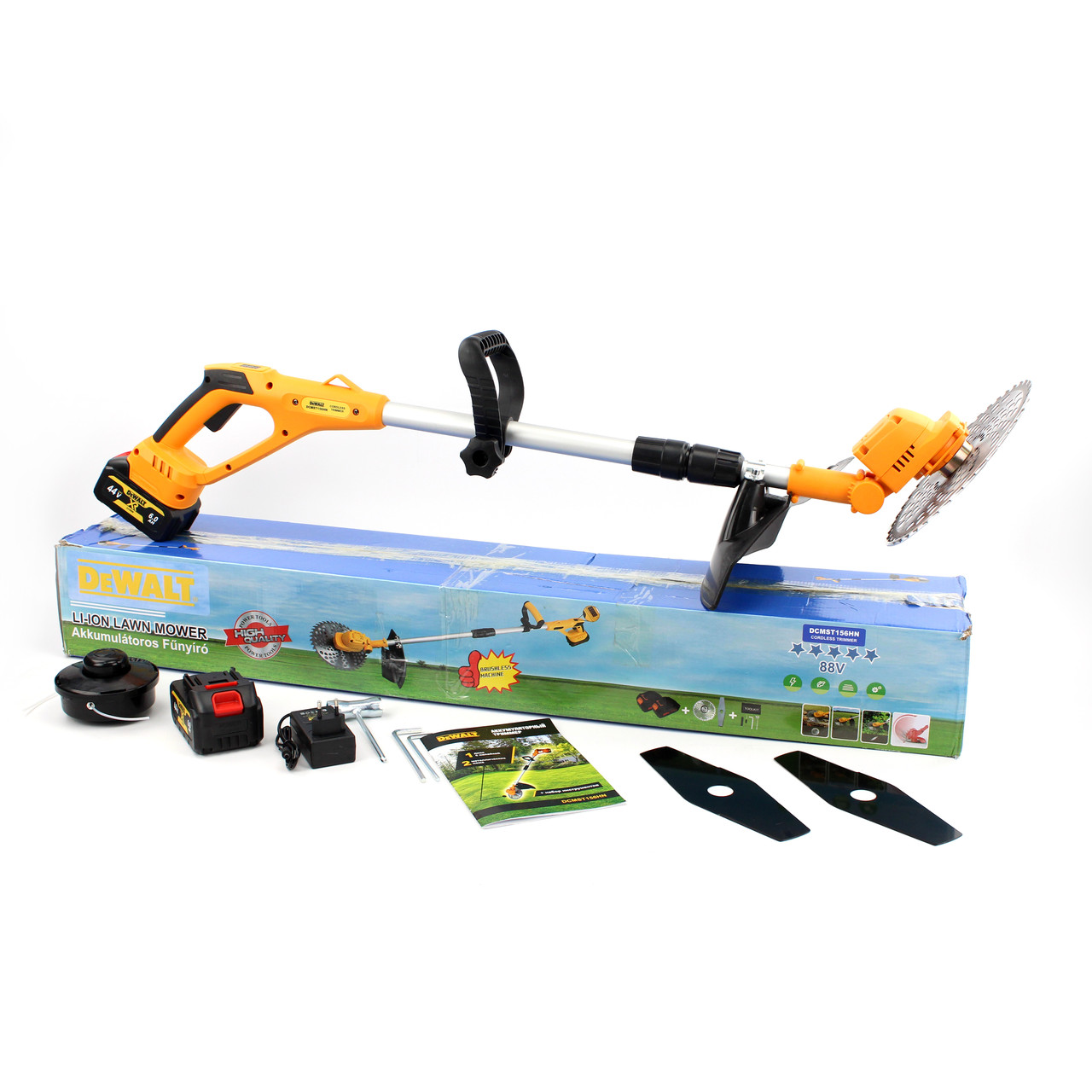 Акумуляторний тример DeWalt DCMST156HN (44V, 6AH). АКБ безщітковий тример з індикатором