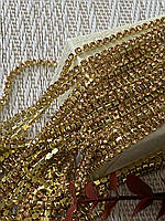 Стразова цепочка Персиковий камінь 2мм в золотій оправі (відрізок 85см),