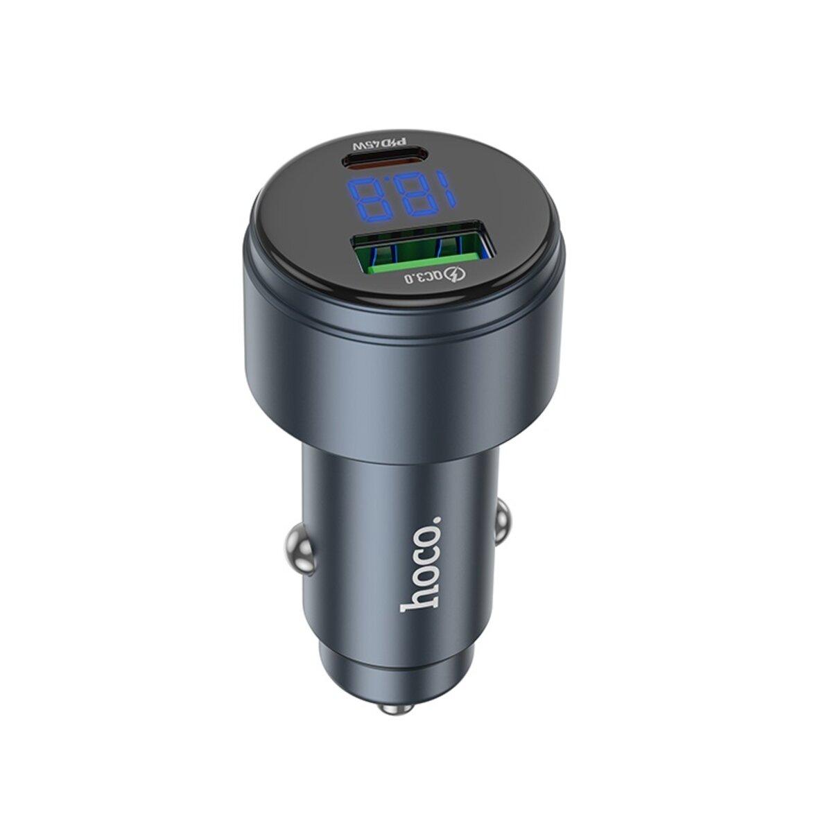Автомобільний зарядний пристрій HOCO Z57B Glorious 63W dual-port digital display PD45W+QC3.0 car charger Metal