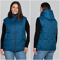 Женская весенняя жилетка на молнии с капюшоном. Удлиненная модная женская безрукавка р-50-62 женский жилет