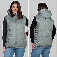 Женский жилет на молнии со сьемным капюшоном. Модная женская безрукавка большого размера р-50-62 жилетка