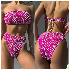 Жіночий роздільний малиновий купальник-бандо