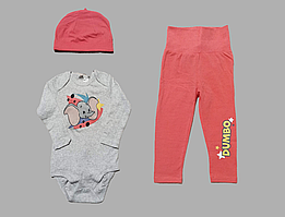 Дитячий комплект для дівчинки слоник Дамбо боді штани шапочка Disney Baby 74-80 см (6-12М)