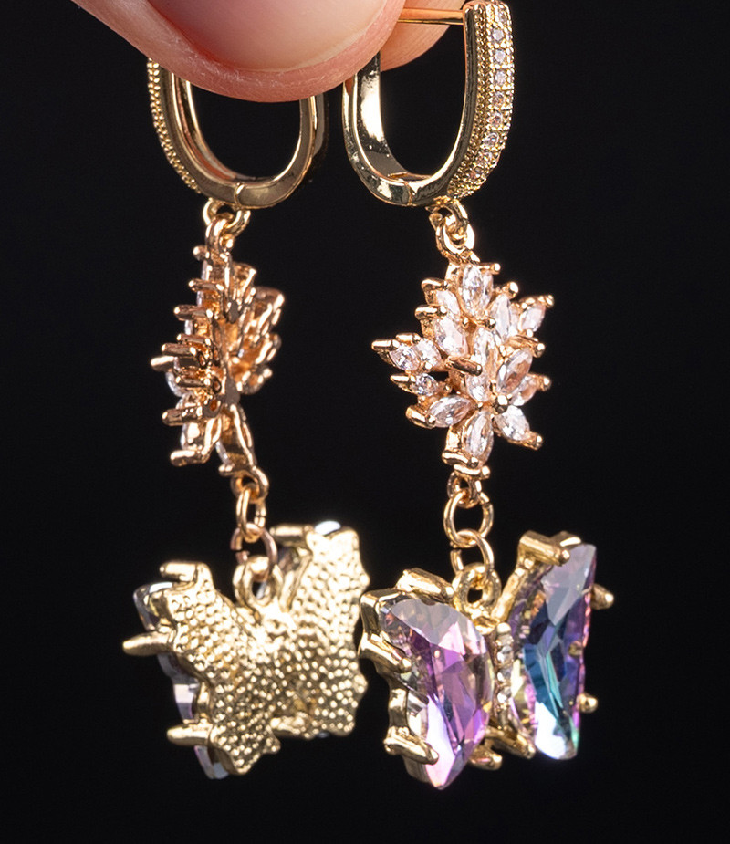 Сережки-підвіски "Метелики" із натуральним каменем циркон авторської роботи., фото 1