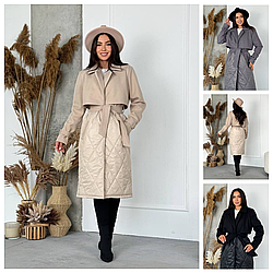 Р-ри 42-52 Кашемірове комбіноване пальто зі стьобаною плащівкою