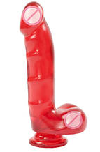 Фалоїмітатор Doc Johnson Jelly Jewels Cock & Balls Red, діаметр 3,6 см, антибактеріальний ПВХ