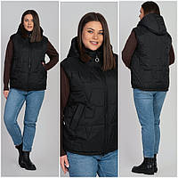 Жилетка женская на молнии с капюшоном. Модная женская безрукавка большого размера р-50-62 женский жилет