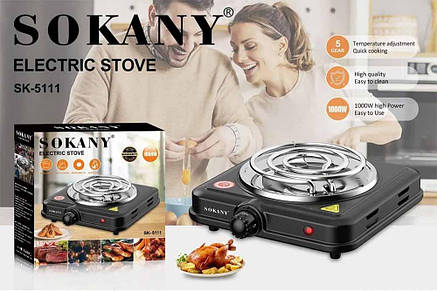 Електроплита кухонна спіральна Sokany SK-5111 1000 Вт одноконфоркова електроплита, фото 2