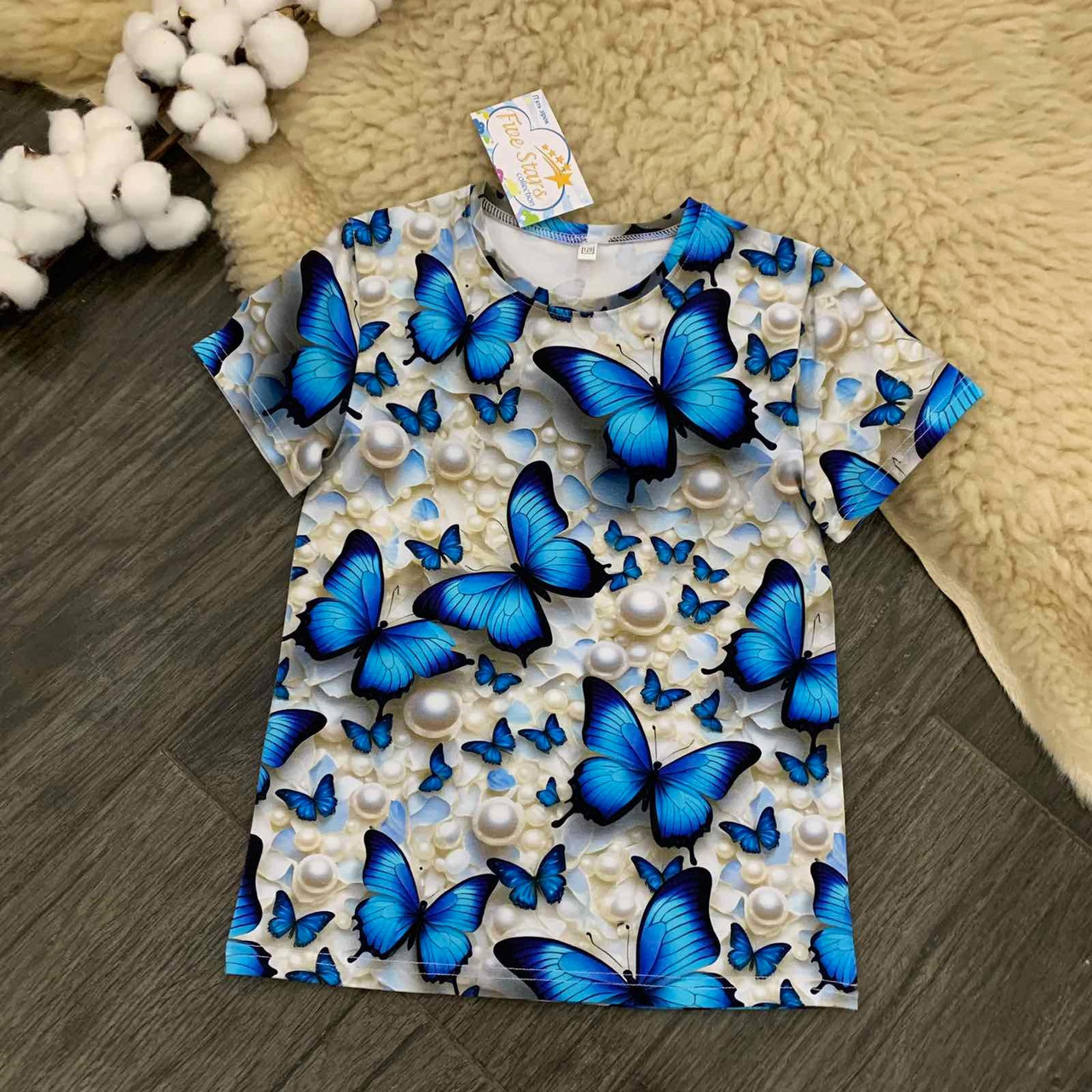 Дитяча футболка голубі метелики в перлах Five Stars 10919-110р