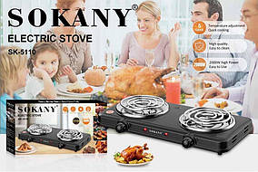 Електроплита кухонна спіральна Sokany SK-5110 2000 Вт двухконфоркова електроплита, фото 2