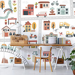 Флізелінові фотошпалери 368x254 см У дитячу для хлопчиків дорожнє місто з машинками + клей Найкраща якість