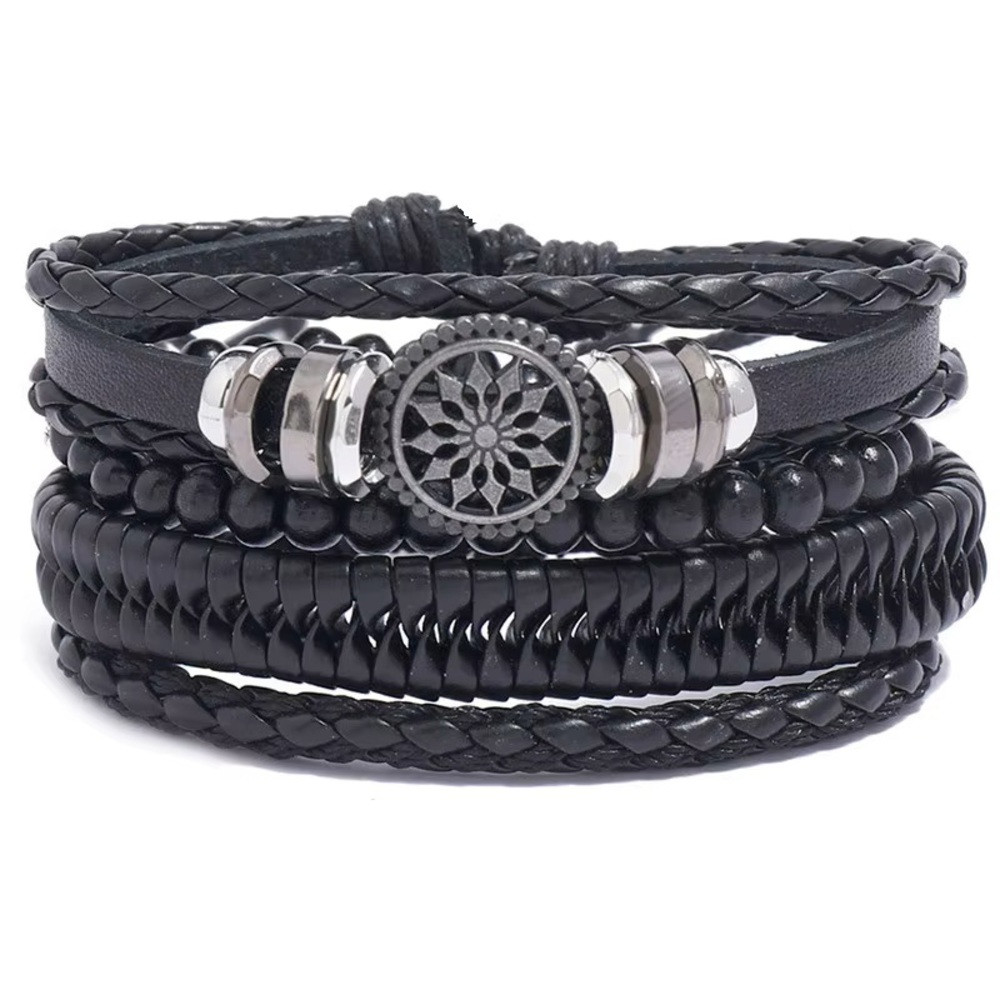 Браслет шкіряний "Сонце" Type W Black