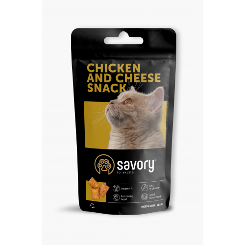Хрумкі ласощі Savory Snack Подушечки для вибагливих котів, з куркою та сиром, 60 г (*)