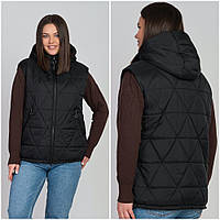 Жіночий жилет безрукавка стьобана на блискавці. Подовжена красива весняна жіноча чорна жилетка р-50-62