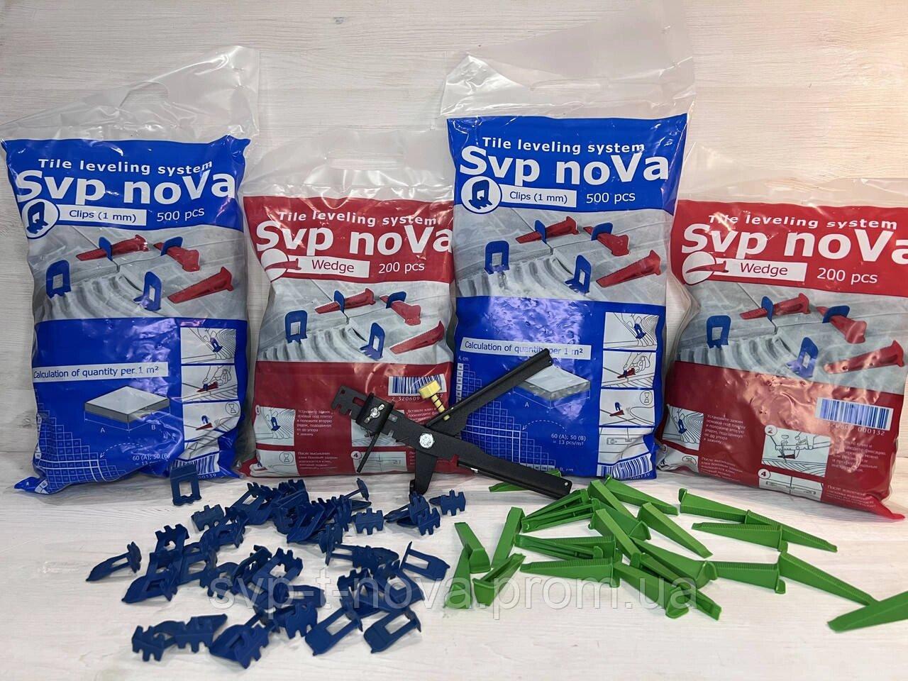 Система вирівнювання Плитки НВП Нова 1000 затискачів 1 мм, 400 клинів, 1 мет. інструмент. Код/Артикул, фото 1