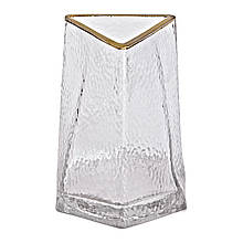 Дизайнерська скляна ваза для квітів, декоративний трикутник із золотою облямівкою, 16 см. для дому та картири