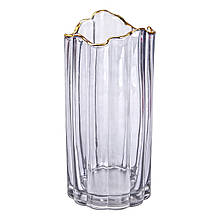 Ваза для квартири скляна для квітів 24,5 см, із золотою окантовкою