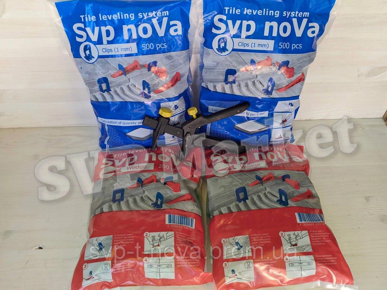 Система вирівнювання Плитки НВП Нова 1000 затискачів 1 мм, 400 клинів, 1 мет. інструмент. Бесплатна доставка. Код/Артикул 27, фото 1