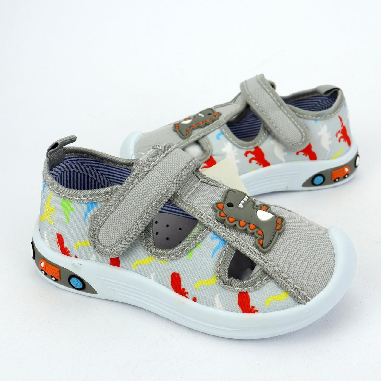 11504C Текстильні сірі капці для дітей кеди на липучках тм Tom.m