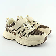 11567F Кросівки на липучці дитячі бежеві з коричневим тм BI&KI розмір, фото 3