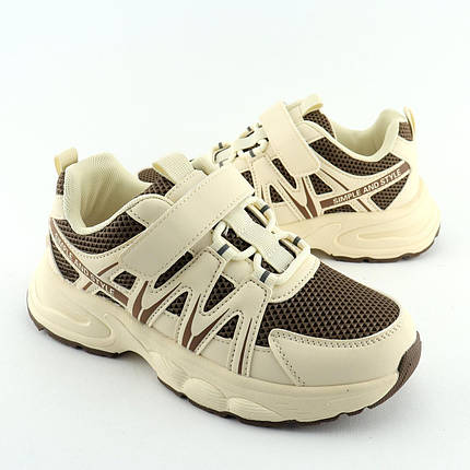 11567F Кросівки на липучці дитячі бежеві з коричневим тм BI&KI розмір, фото 1