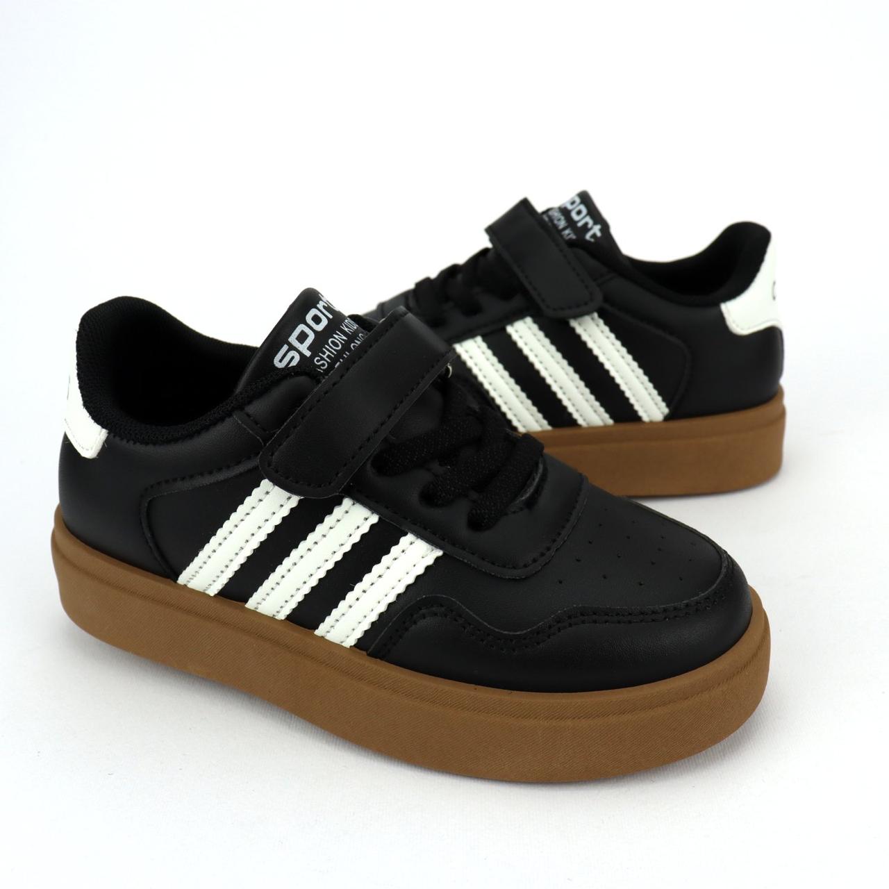 51029A Кросівки Томм чорні дитячі з білими смужками розмір