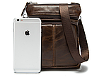 Чоловіча шкіряна сумка через плече планшет месенджер із натуральної шкіри коричнева 18,5*14*3,7 см, фото 7