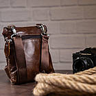 Чоловіча шкіряна сумка через плече планшет месенджер із натуральної шкіри коричнева 18,5*14*3,7 см, фото 9