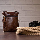 Чоловіча шкіряна сумка через плече планшет месенджер із натуральної шкіри коричнева 18,5*14*3,7 см, фото 10