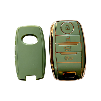 Чохол для ключа KIA, зелений із золотою рамкою
