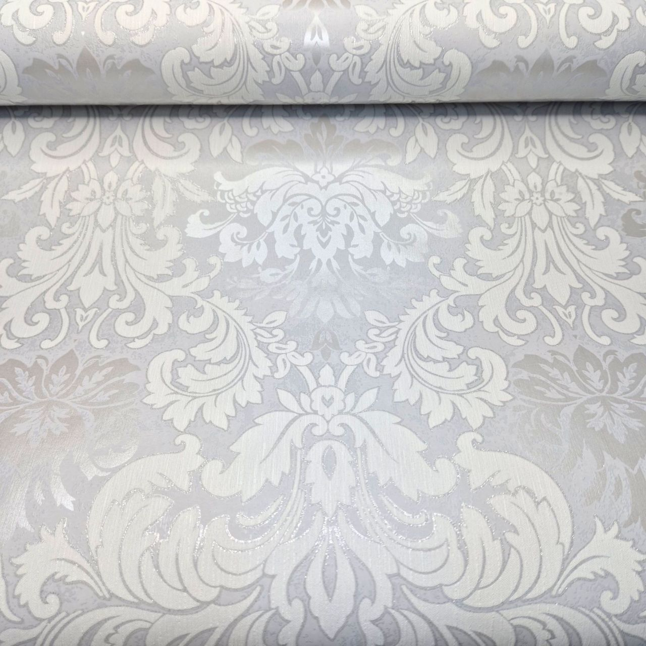 Метрові шпалери вінілові на флізеліновій основі 10,05 × 1,06 Marburg 33620, сірі з класичним дамаск-орнаментом, фото 1