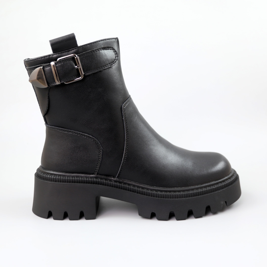 Черевики жіночі шкіряні хутро 590245 Чорні, фото 1