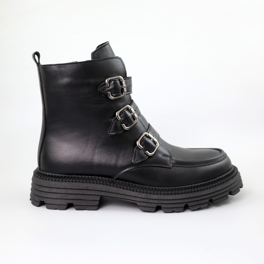 Черевики жіночі шкіряні хутро 590371 Чорні, фото 1