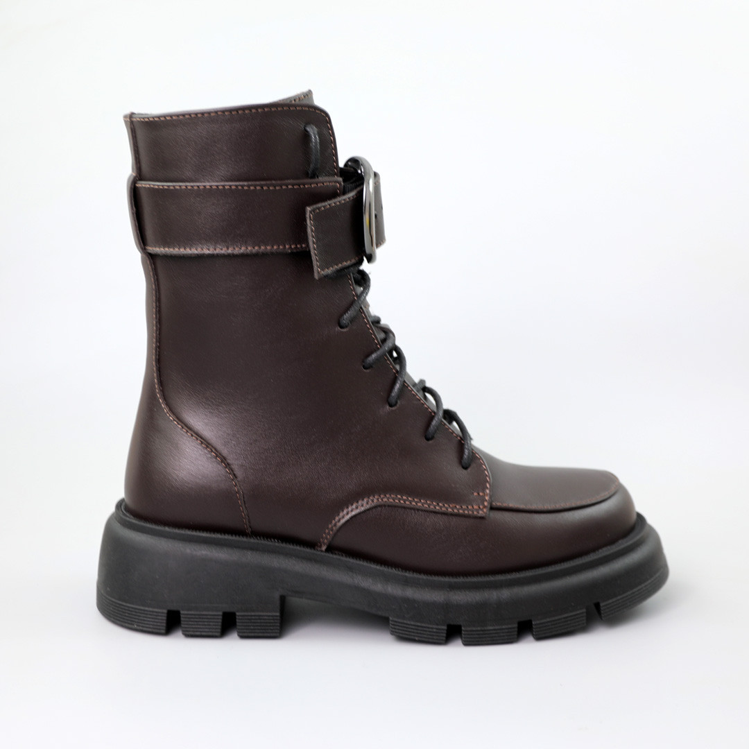 Черевики жіночі шкіряні хутро 590640 Коричневі, фото 1