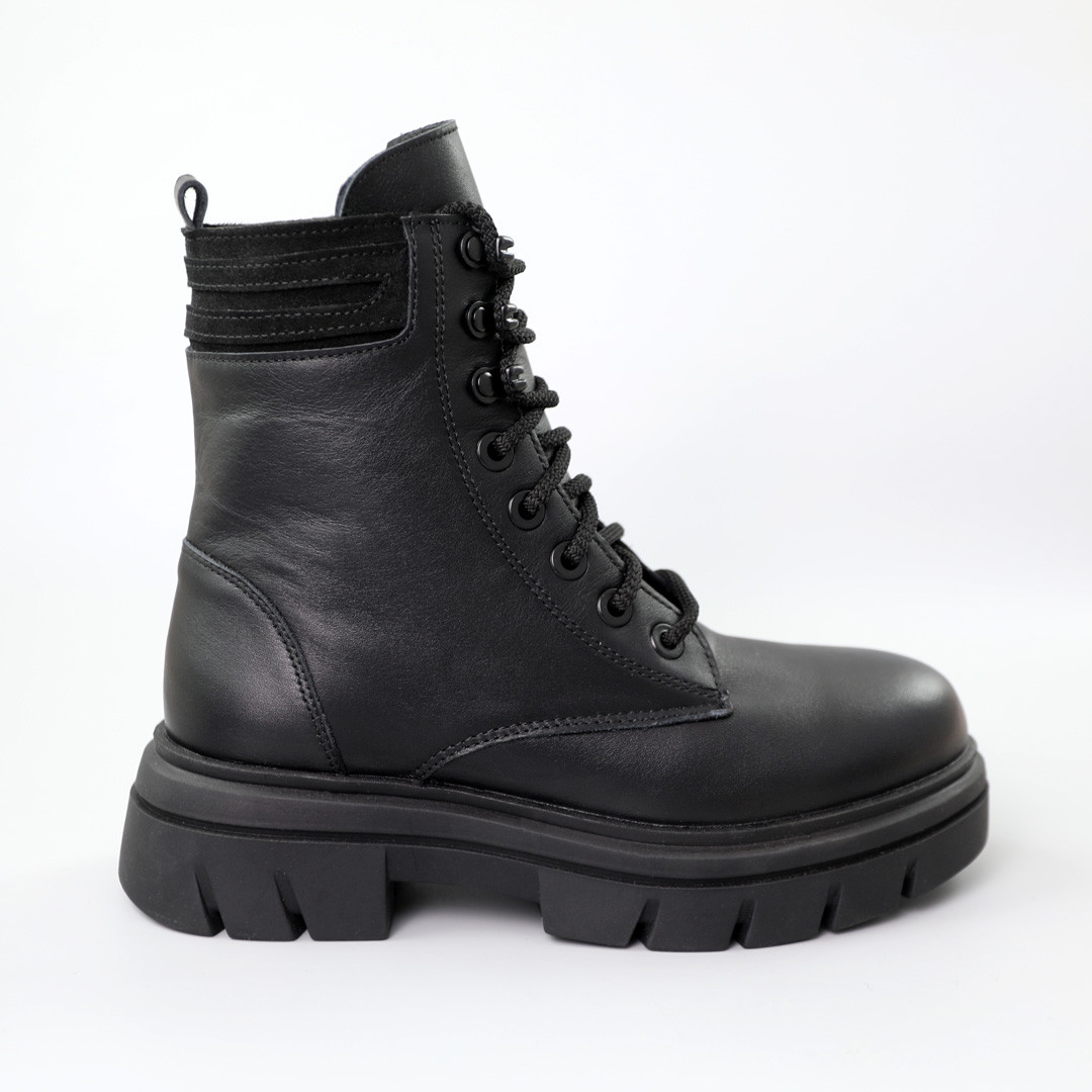 Черевики жіночі шкіряні хутро 590787 Чорні, фото 1