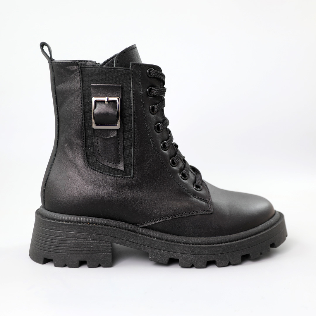 Черевики жіночі шкіряні хутро 590969 Чорні, фото 1