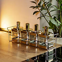 Набір з 4 скляних банок 350 мл на підставці з ложкою для сипучих продуктів золото