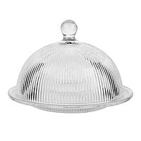 Блюдо сервірувальне з кришкою Ø 20 см скляне прозоре для десертів, випічки, фруктів HP-YH-43