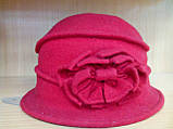 Жіноча капелюх з м'якої валяної вовни, TM Rabionek, капелюшок з квіткою, розмір 55-56, колір темно-рожевий(478), фото 8
