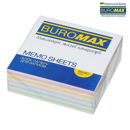 Блок паперу BUROMAX 2261 д/нотаток ЛЮКС ЗЕБРА PASTEL не склеєний 90х90х30мм, фото 1